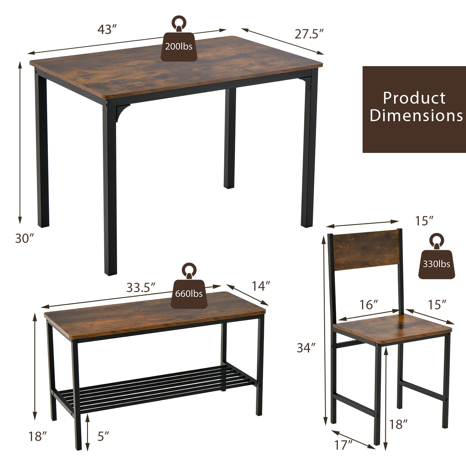 4pcs Dining Table Set Rustic D - Desk Setup Requirements incelemesi ve fiyatı